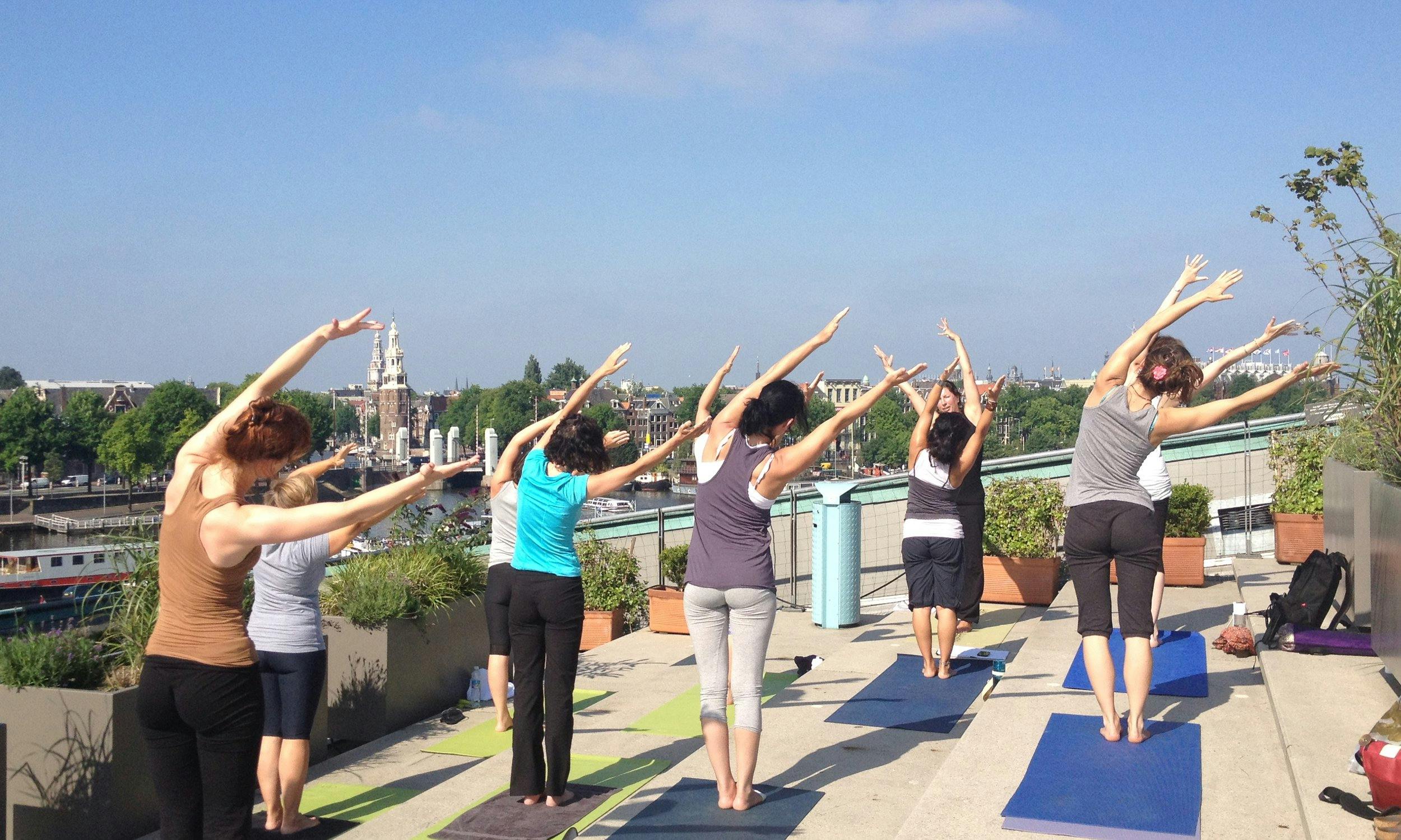 Rooftop yoga at NEMO Science Museum