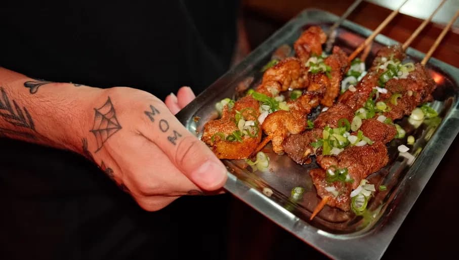 Meat skewers at Sichuan Territory at Garage Noord