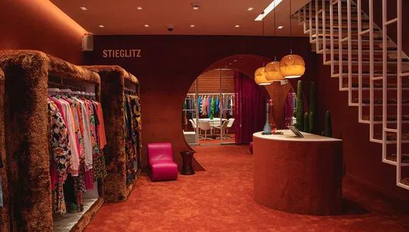 Clothing rails in interior of Stieglitz fashion store