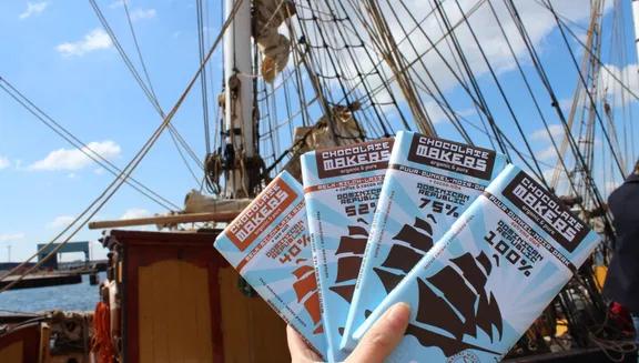 Chocolate bars of the Chocolatemakers on a ship.