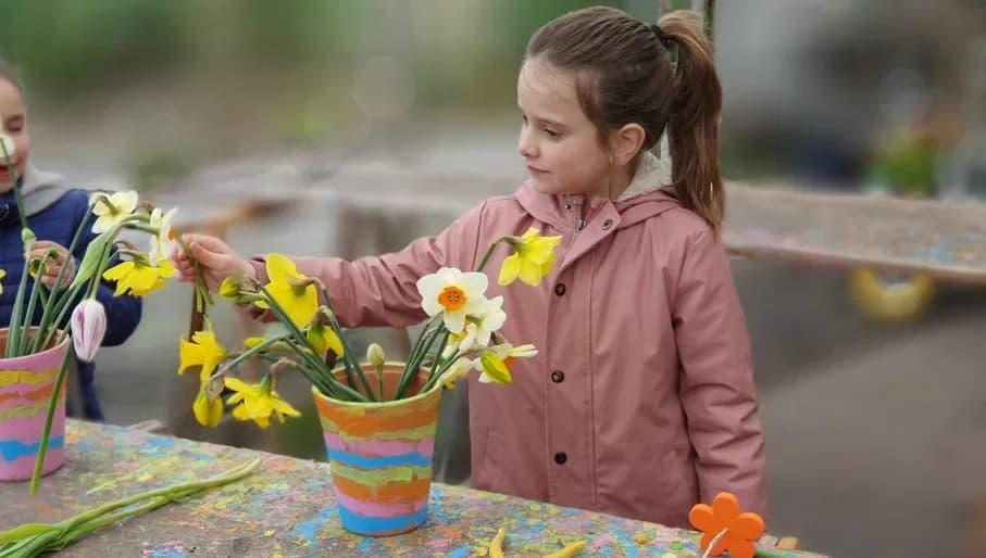 Pluktuin Amstelveen kids making flower bouquets