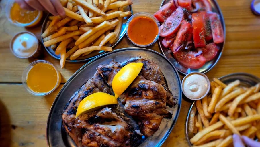 Rotisserie chicken and Fries at Franggo Portuguese restaurant