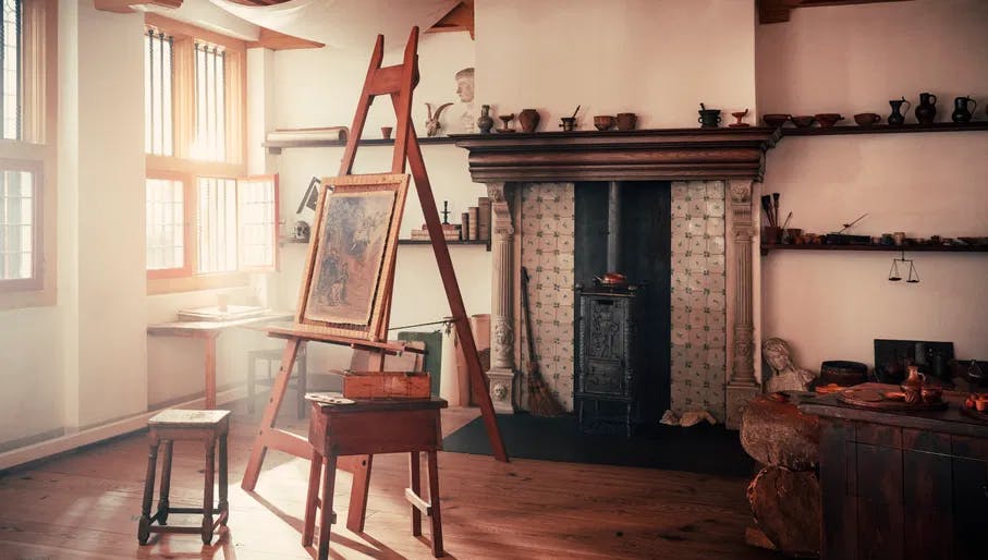 Interior painting studio at Rembrandt House Museum