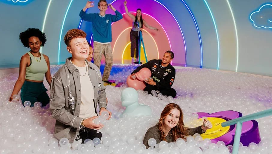 Visitors in the ball pit at The Upside Down