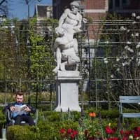 Rijksmuseum garden man reading his book