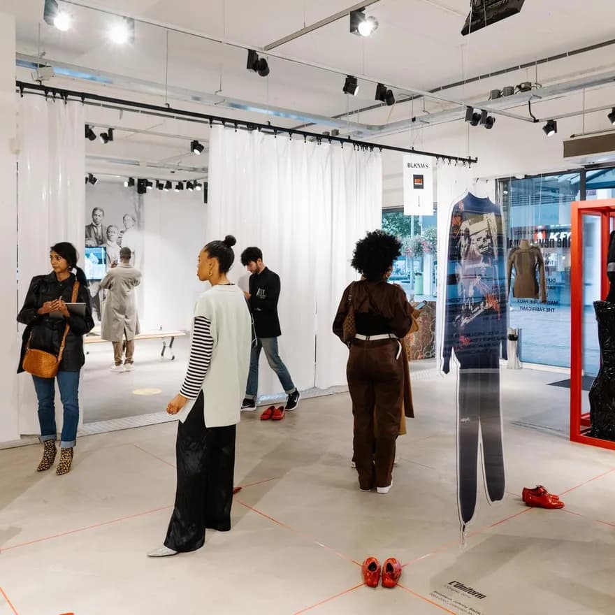 People looking at clothes at the new normal gallery