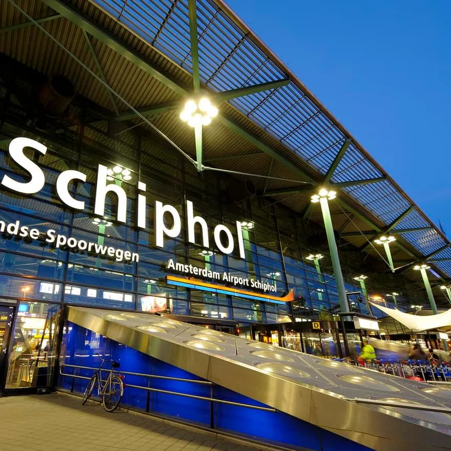 Outdoor entrance to Schiphol airport main hall.