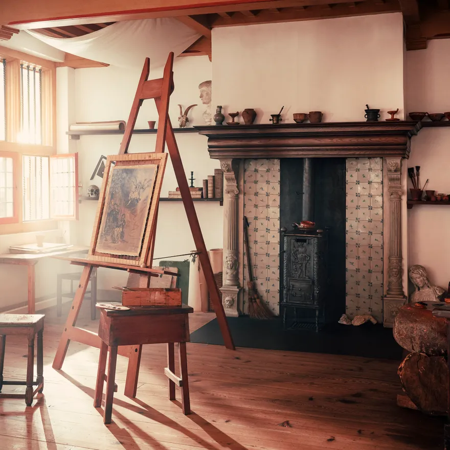 Interior painting studio at Rembrandt House Museum