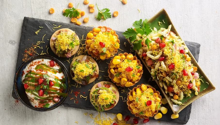 Chaat platter starter at Kailash Parbat Indian restaurant on the Weteringschans