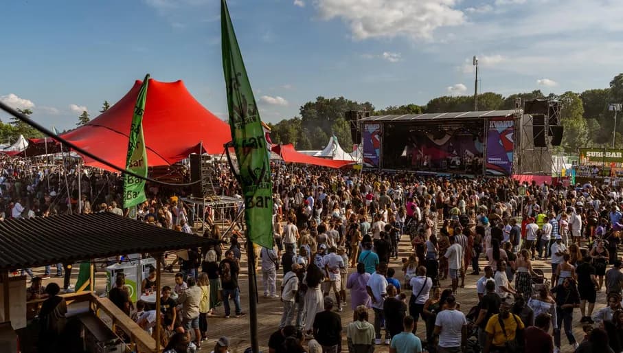 People in front of the main stage for a live music performance at Kwaku Summer Festival.