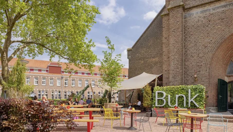 Exterior and terrace at BUNK hostel