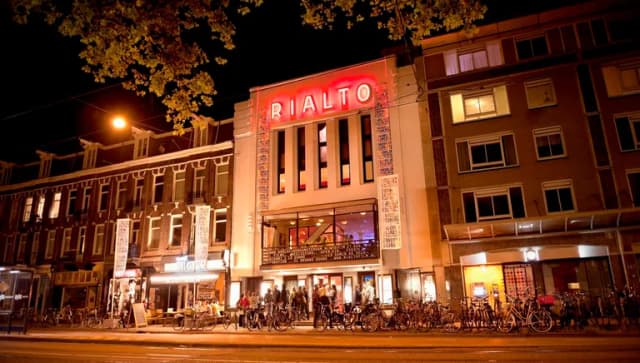 Rialto cinema front of building at night
